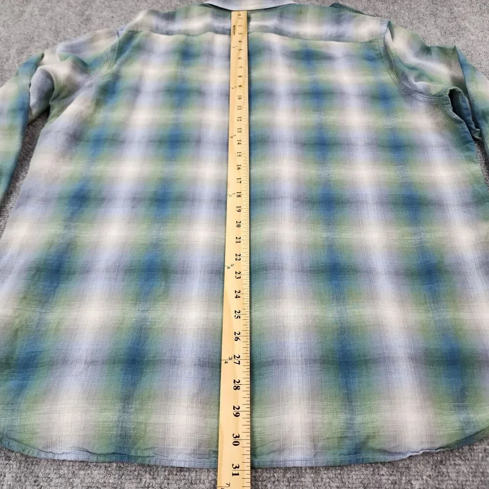 Banana Republic Shirt Mens XL Plaid Linen Blend Long Sleeve Button Up Coastal